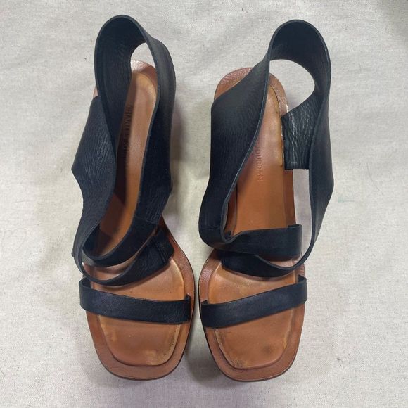 Charles Jourdan Varnished Wooden Sole Open Toe Strappy Platform Heels Size 7 - Picture 2 of 10